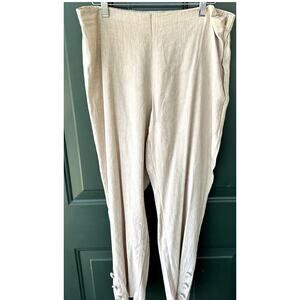 J. Jill Linen Stretch Sz M Cropped Pants Flax/Khaki with Ankle Button Details